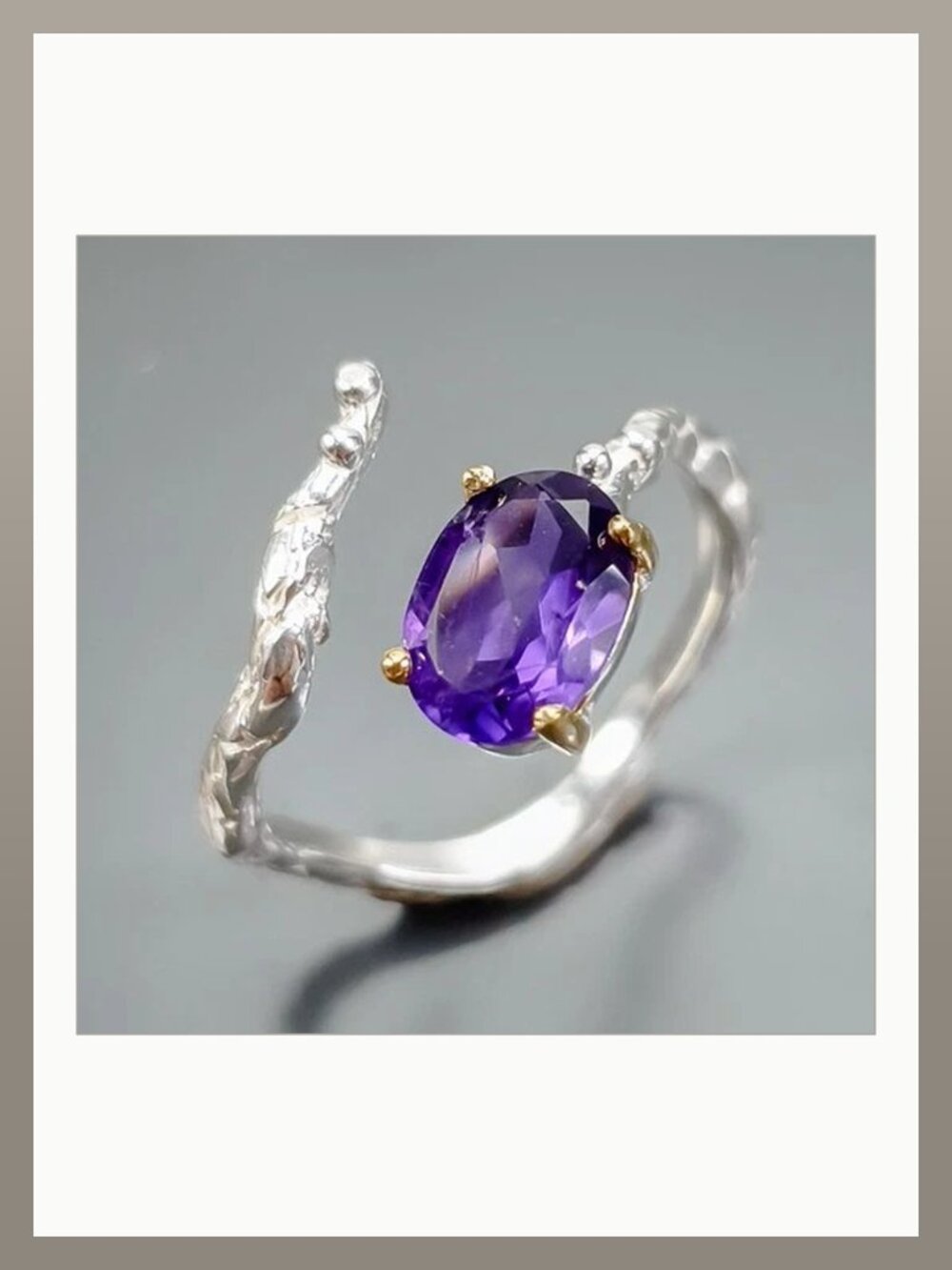 RING Handcrafted Amethyst 925 Freesize